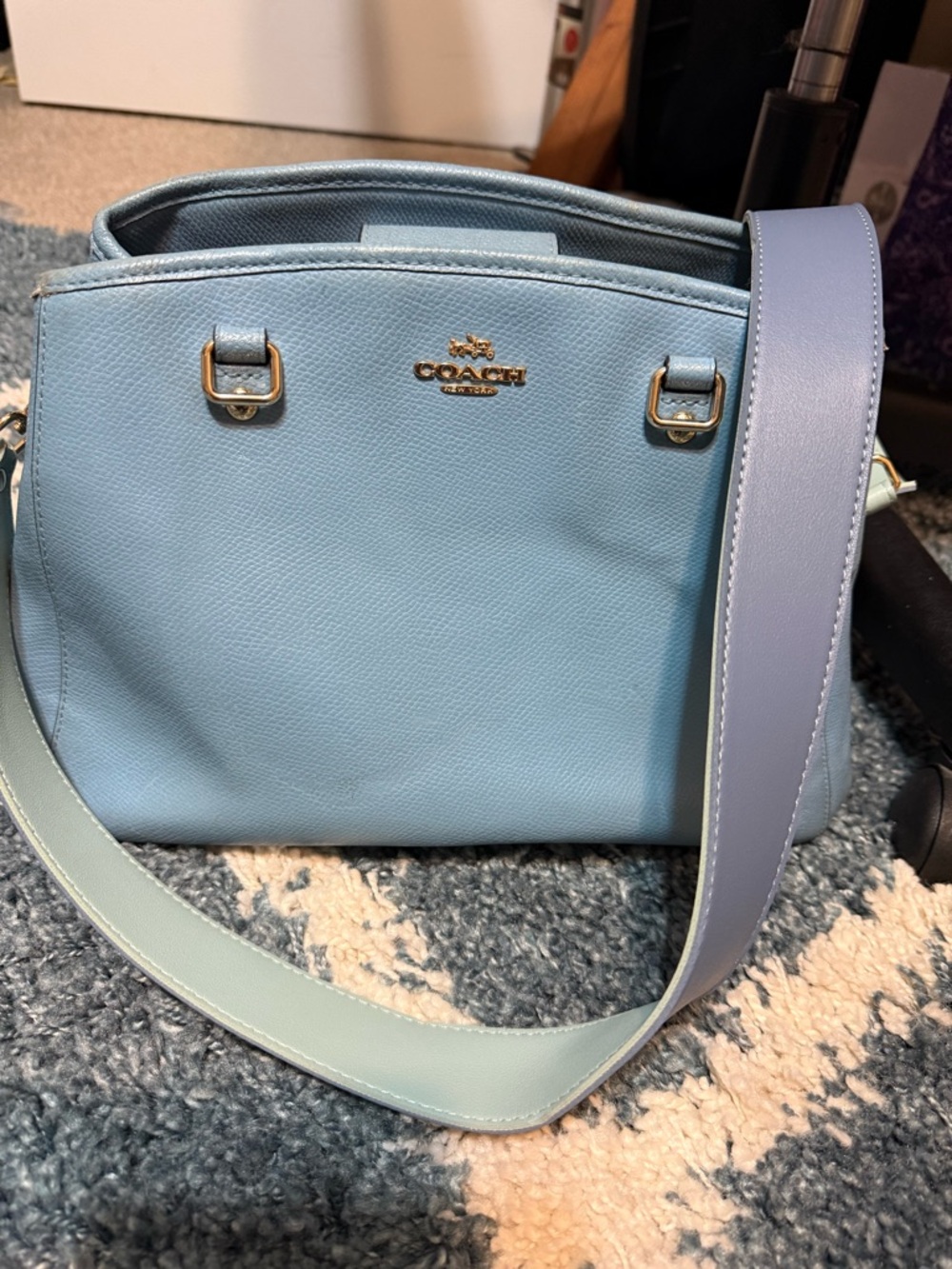 Coach Pastel Blue Crossbody Bag with Wide Two-Tone Strap